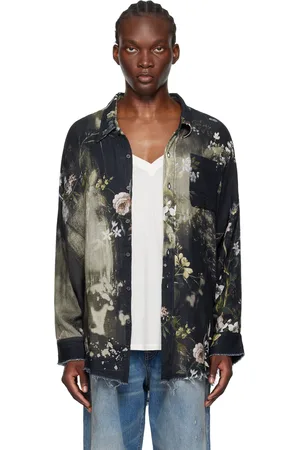 R13 Chemise noire à bords effilochés et à emmanchures basses