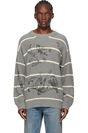 R13 Pull boyfriend gris à rayures
