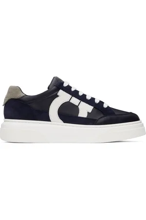 Salvatore Ferragamo Baskets basses bleu marine à appliqué Gancini
