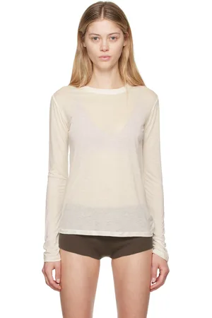 Baserange T-shirt à manches longues blanc cassé en lyocell de bambou
