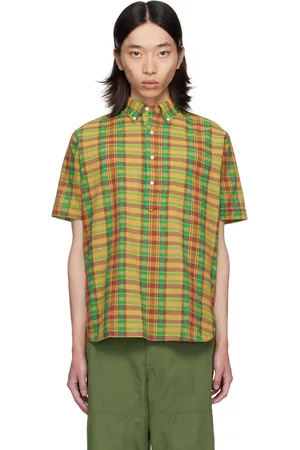 Beams Chemise jaune et vert à boutons et à motif madras