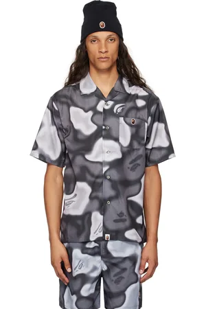 BAPE Chemise noir et gris à motif camouflage Liquid et à écusson à logo