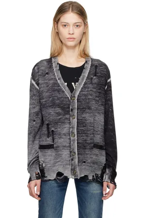 R13 Cardigan boyfriend noir en laine mérinos