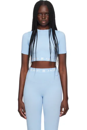 AMIRI Haut sans coutures bleu en tricot côtelé à monogrammes