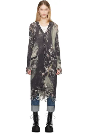 R13 Cardigan long noir à effet usé