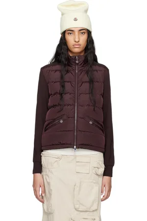 Moncler Cardigan bourgogne rembourré en duvet à panneaux
