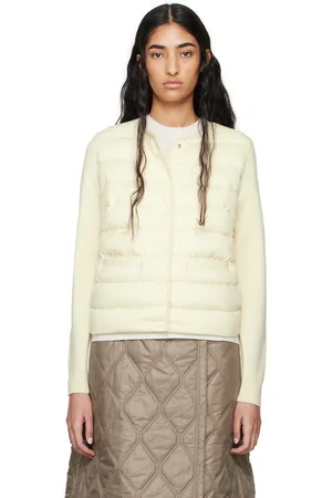 Moncler Cardigan blanc rembourré en duvet à panneaux