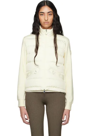 Moncler Cardigan blanc cassé rembourré en duvet à panneaux
