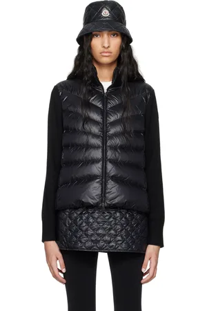 Moncler Cardigan noir en laine mérinos rembourré en duvet