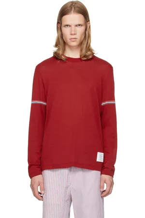 Thom Browne T-shirt à manches longues rouge à garnitures à rayures
