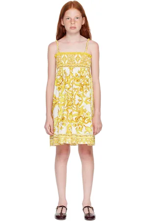Dolce & Gabbana Enfant | Robe blanc et jaune à motif de majolique imprimé