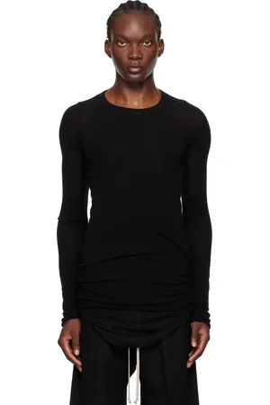 Rick Owens T-shirt à manches longues noir en jersey côtelé - Porterville
