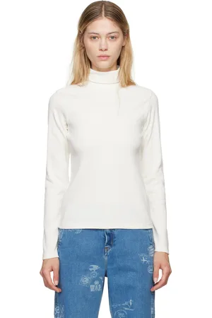Carhartt T-shirt à manches longues blanc cassé à col cheminée et à logo manuscrit