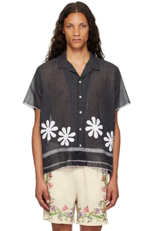 HARAGO Chemise noire à appliqués floraux
