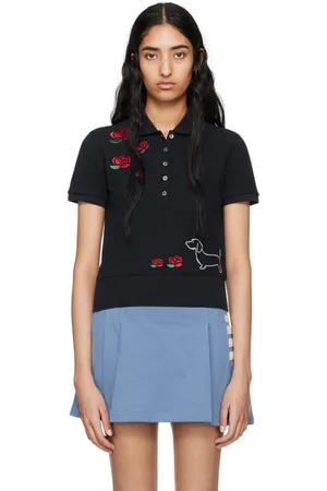 Thom Browne Polo bleu marine à images de rose et à logo Hector