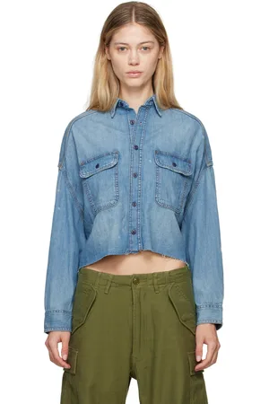 R13 Chemise écourtée bleue en denim