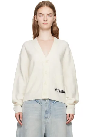 We11 Done Cardigan blanc à logo en tricot jacquard