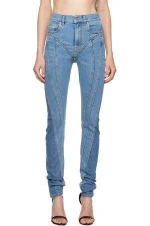 MUGLER Jean bleu à assemblage à spirale à panneaux