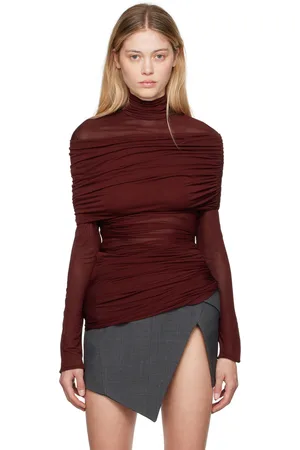 MUGLER Col roulé bourgogne à effet ruché