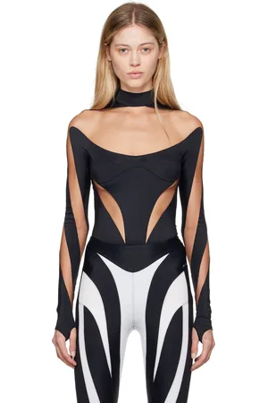 MUGLER Justaucorps noir et brun à panneaux transparents