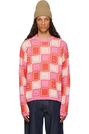 Acne Studios Pull rose et beige à motif en tricot jacquard