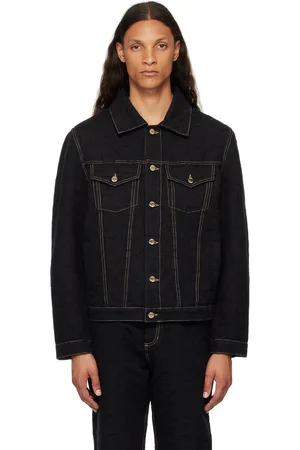 Casablanca Blouson noir en denim à monogrammes en tricot jacquard