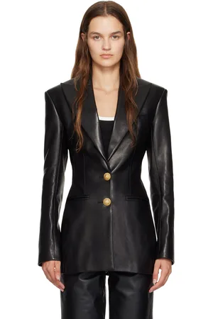 Balmain Blouson noir en cuir à deux boutons