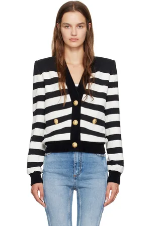 Balmain Cardigan noir et blanc à rayures