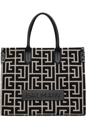 Balmain Cabas noir et blanc à monogrammes en tissu jacquard - B-Army
