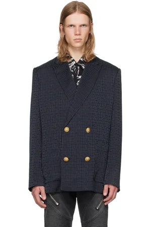Balmain Veston bleu marine à motif PB Labyrinthe