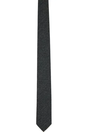 DRIES VAN NOTEN Cravate noire à motif chevronné
