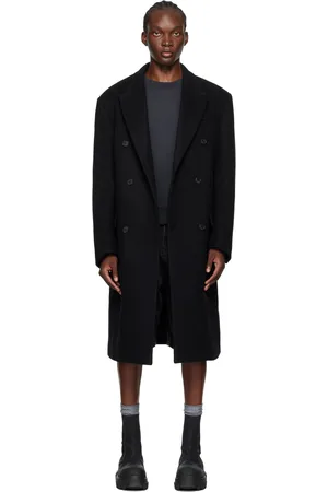 We11 Done Manteau noir en laine à double boutonnage