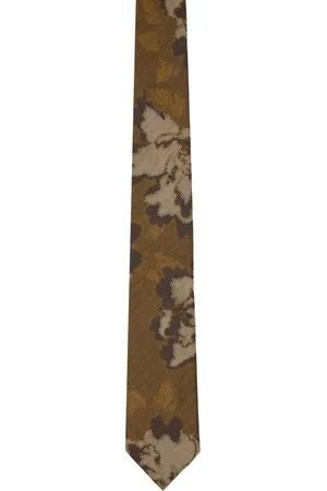DRIES VAN NOTEN Cravate kaki à motif fleuri imprimé