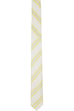 DRIES VAN NOTEN Cravate blanc cassé et jaune à rayures
