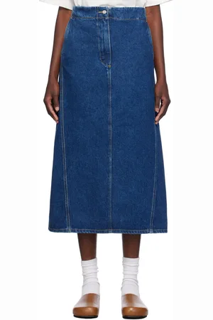 STUDIO NICHOLSON Jupe midi Garner bleue en denim