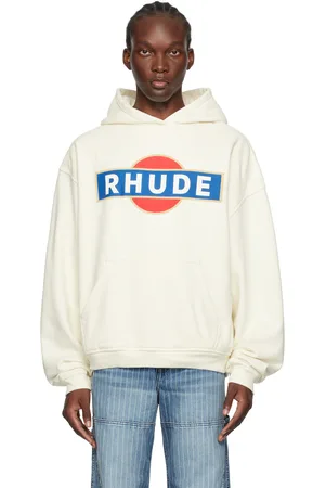 Rhude Pull à capuche Racer blanc cassé à logo rétro
