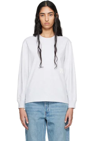 Alexander Wang T-shirt à manches longues gris à logo étagé gaufré