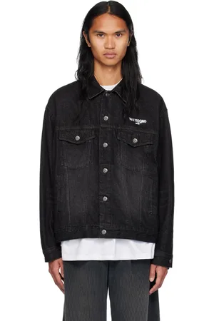 We11 Done Blouson camionneur noir en denim à logos 1506