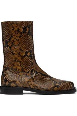 DRIES VAN NOTEN Bottes brun clair en cuir gaufré façon serpent