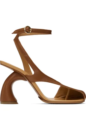 DRIES VAN NOTEN Sandales à talon virgule brun clair en cuir