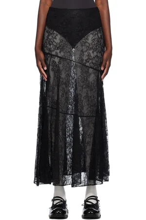 Simone Rocha Jupe midi coupée sur le biais noire en dentelle transparente