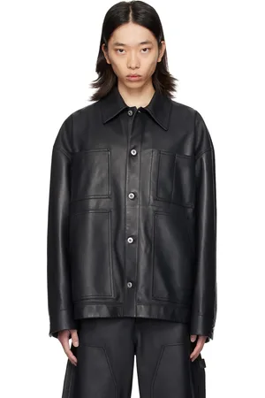 Bottega Veneta Blouson noir en cuir à col classique