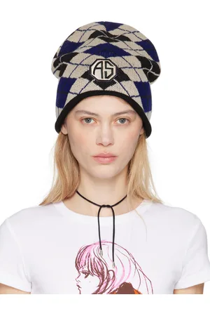 Anna Sui Bonnet bleu et beige à motif argyle et à écusson