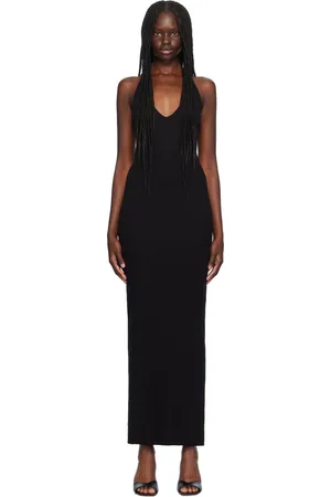 ÉTERNE Robe longue noire à corsage bain de soleil