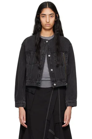 3.1 Phillip Lim Blouson écourté noir en denim à col ras du cou