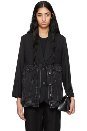 3.1 Phillip Lim Veston surdimensionné noir en denim à panneaux