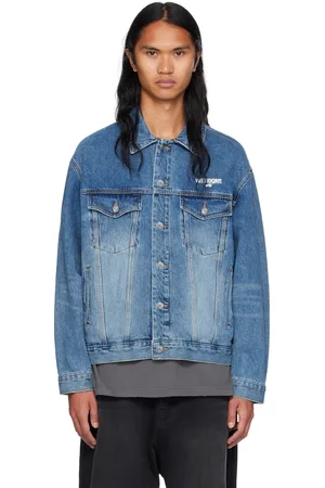 We11 Done Blouson camionneur bleu en denim à logos 1506