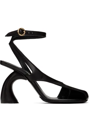 DRIES VAN NOTEN Sandales à talon virgule noires en cuir