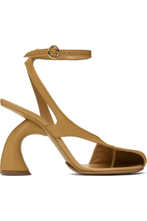 DRIES VAN NOTEN Sandales à talon virgule brun clair en cuir