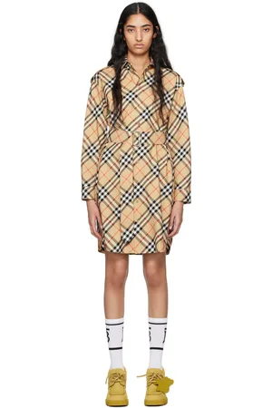 Burberry Robe chemise midi beige à carreaux